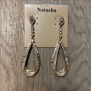NATASHA Gold Tone Baguette Crystal Teardrop Chandelier Earrings